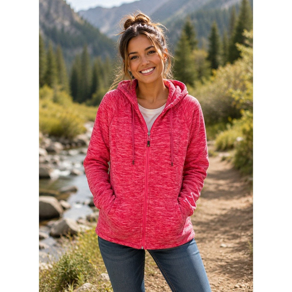 GREENTEA Heathered Pink Fleece Zip Hoodie Jacket Hood‎ Green Tea Pockets XL
